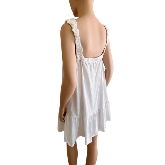 J.Crew Re-Imagine White Cotton Ruffle Strap Tiered Mini Dress Small - Picture 9 of 12
